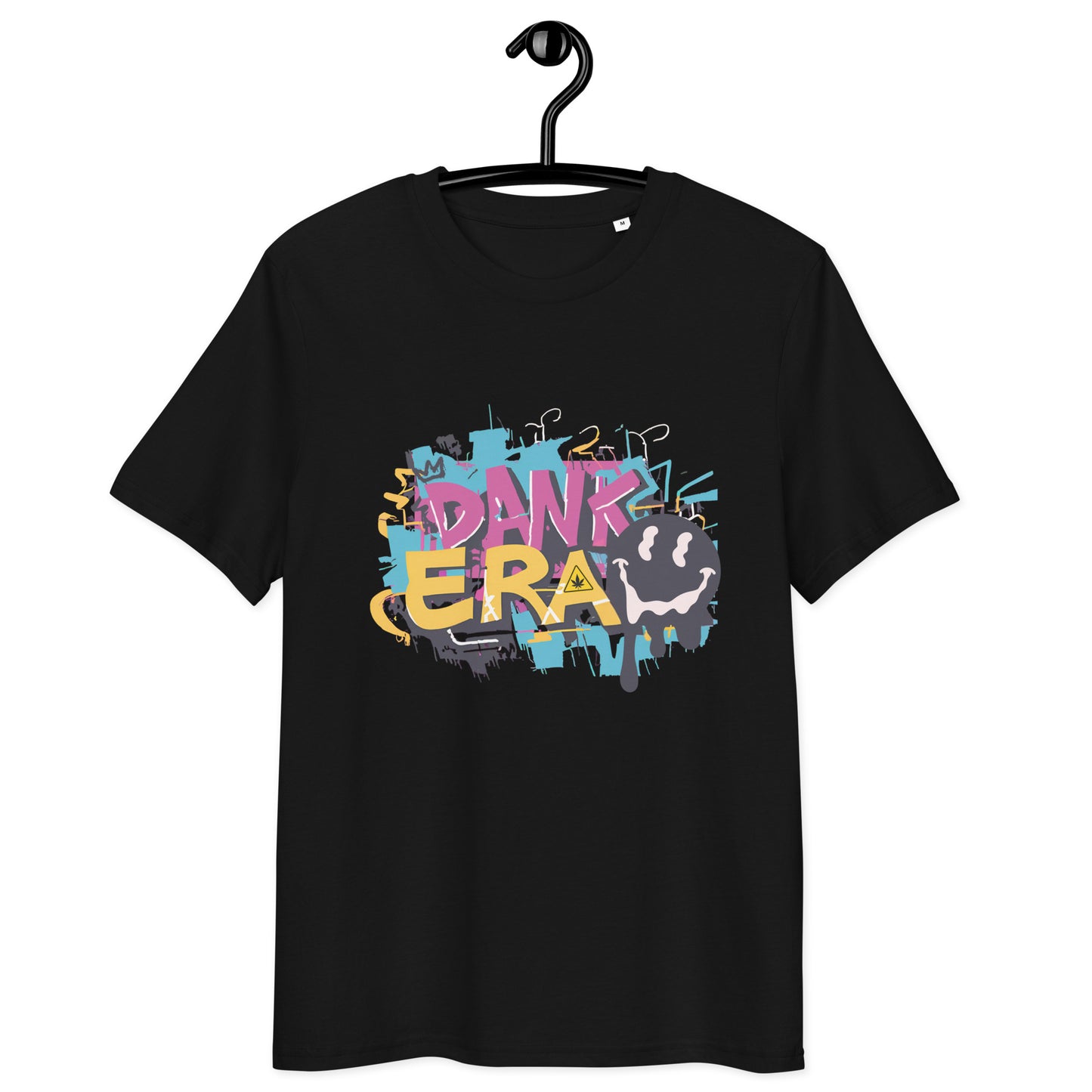 Front Hanging Unisex Lavender Color Organic Cotton T-Shirt featuring a unique cannabis-inspired graphic, that reads "DANK ERA". Designed for /Stoner Streetwear.