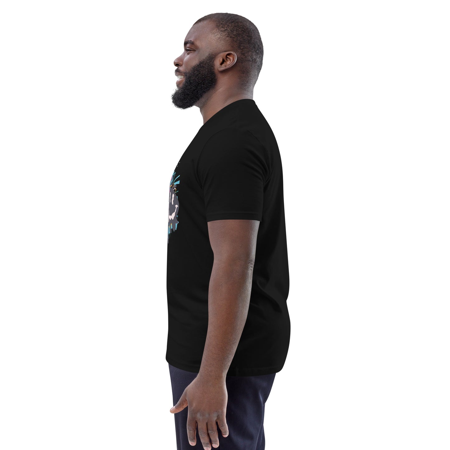 Left Side Unisex Black Color Organic Cotton T-Shirt featuring a unique cannabis-inspired graphic, that reads "DANK ERA". Designed for /Stoner Streetwear.