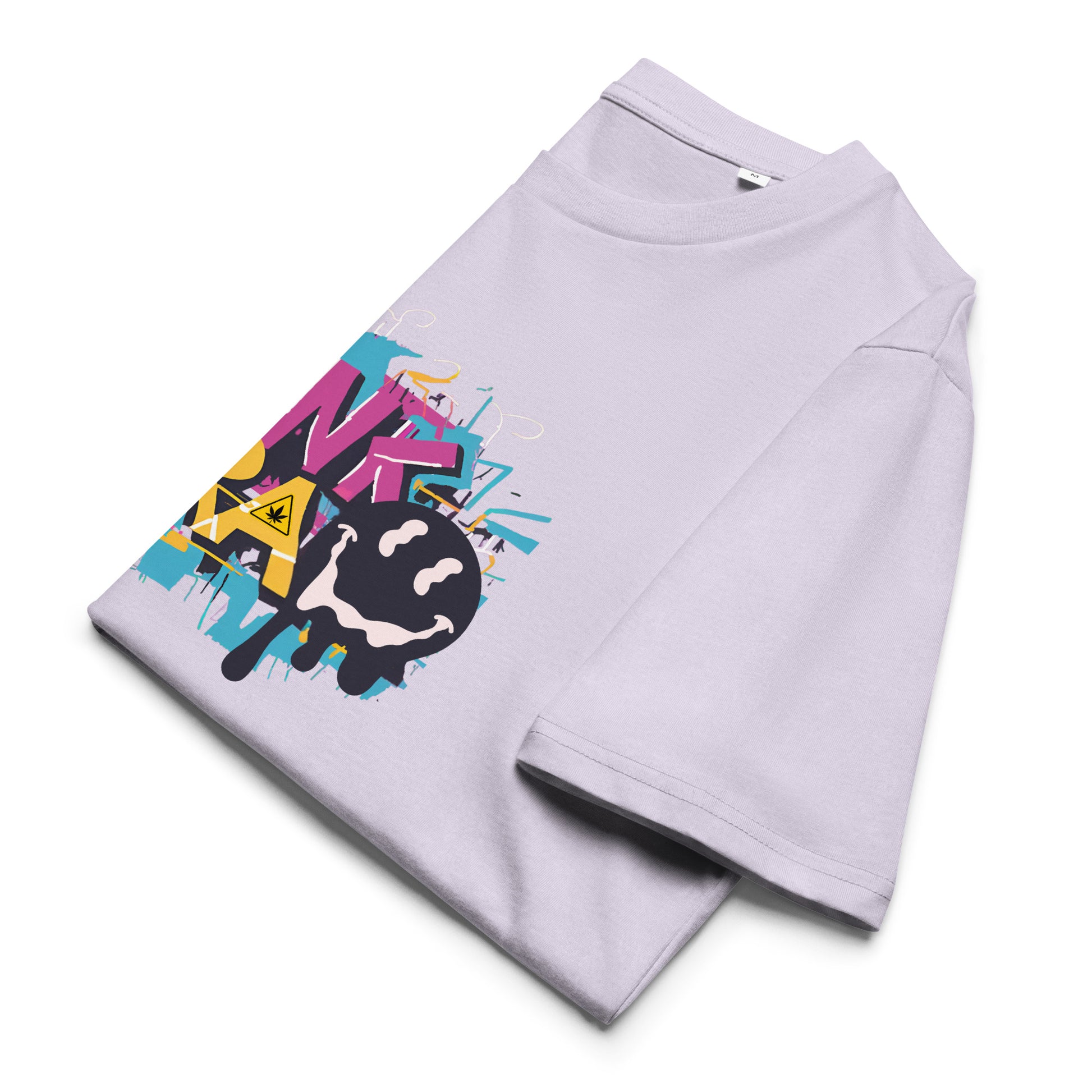 Folded Front Unisex Lavender Color Organic Cotton T-Shirt featuring a unique cannabis-inspired graphic, that reads "DANK ERA". Designed for /Stoner Streetwear.